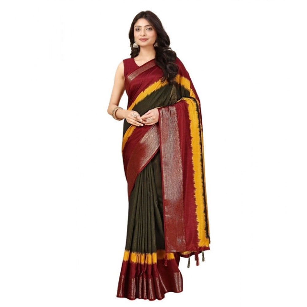 Amfyn Women's Cotton Silk Solid Saree With Unstitched Blouse 5.5Mtr (Multicolor)