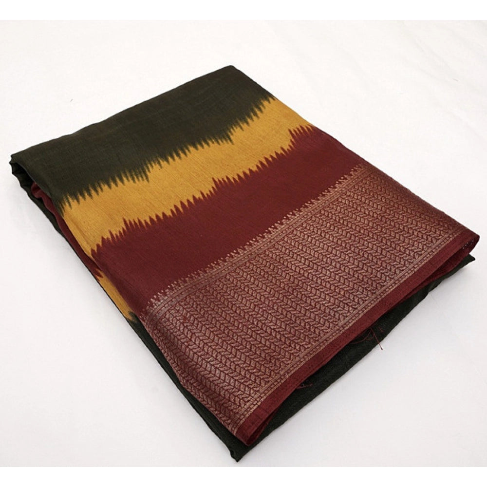 Amfyn Women's Cotton Silk Solid Saree With Unstitched Blouse 5.5Mtr (Multicolor)
