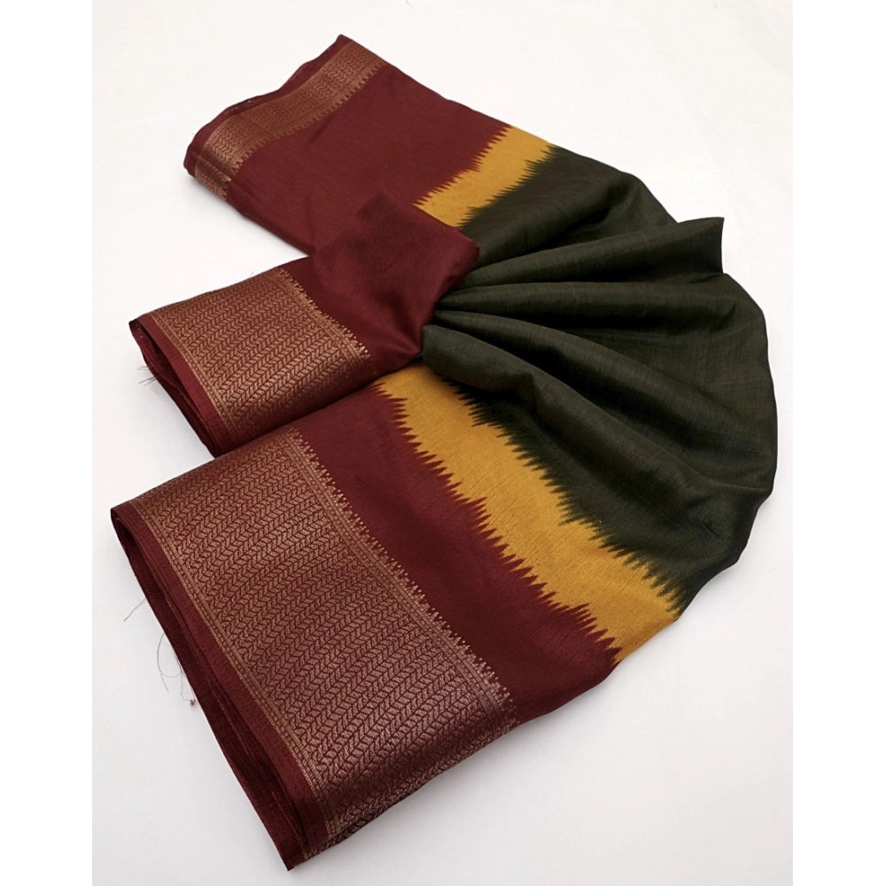 Amfyn Women's Cotton Silk Solid Saree With Unstitched Blouse 5.5Mtr (Multicolor)