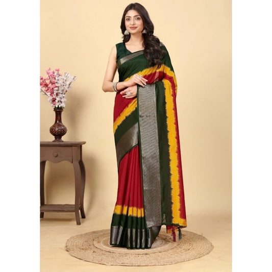 Amfyn Women's Cotton Silk Solid Saree With Unstitched Blouse 5.5Mtr (Multicolor)