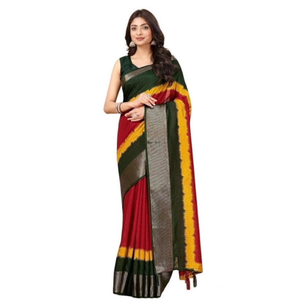 Amfyn Women's Cotton Silk Solid Saree With Unstitched Blouse 5.5Mtr (Multicolor)