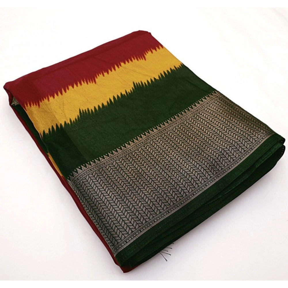 Amfyn Women's Cotton Silk Solid Saree With Unstitched Blouse 5.5Mtr (Multicolor)