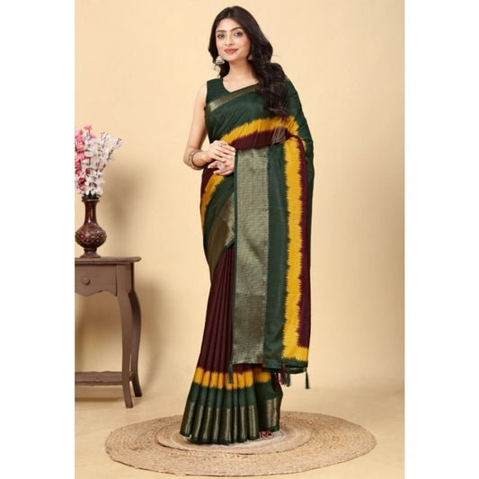 Amfyn Women's Cotton Silk Solid Saree With Unstitched Blouse 5.5Mtr (Multicolor)
