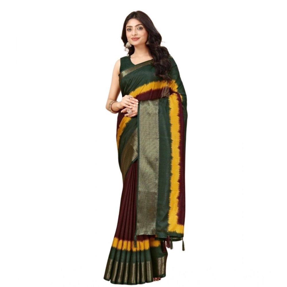 Amfyn Women's Cotton Silk Solid Saree With Unstitched Blouse 5.5Mtr (Multicolor)