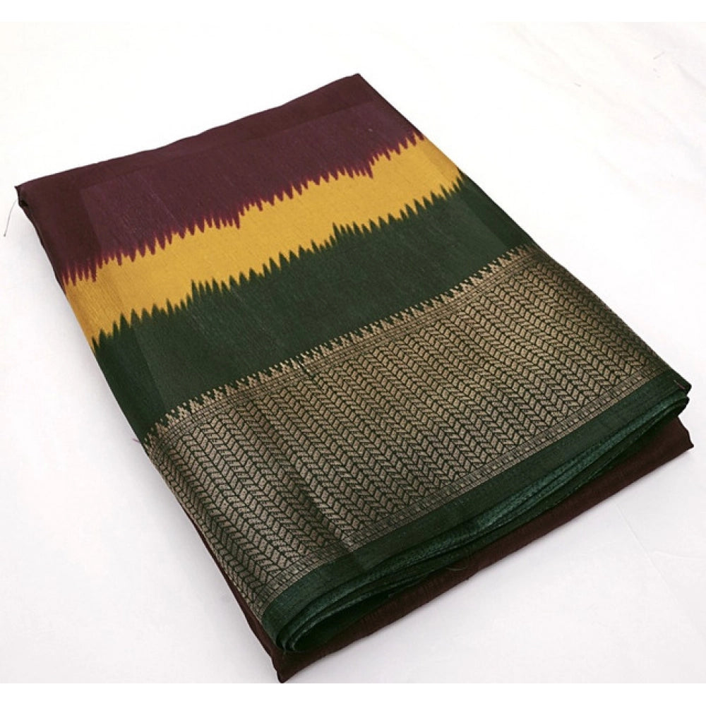 Amfyn Women's Cotton Silk Solid Saree With Unstitched Blouse 5.5Mtr (Multicolor)