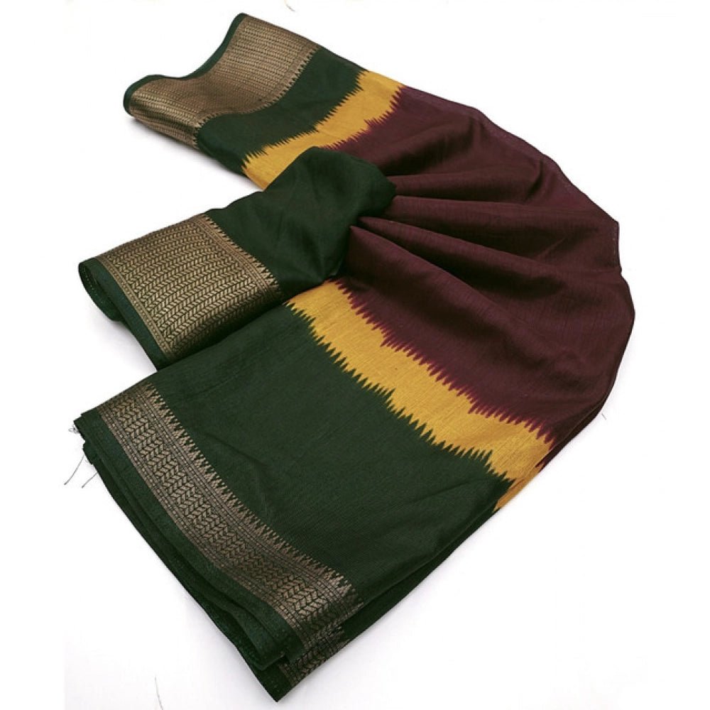 Amfyn Women's Cotton Silk Solid Saree With Unstitched Blouse 5.5Mtr (Multicolor)