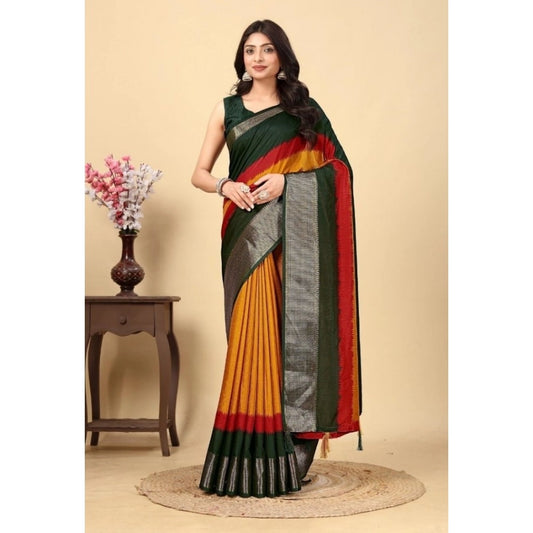 Amfyn Women's Cotton Silk Solid Saree With Unstitched Blouse 5.5Mtr (Multicolor)
