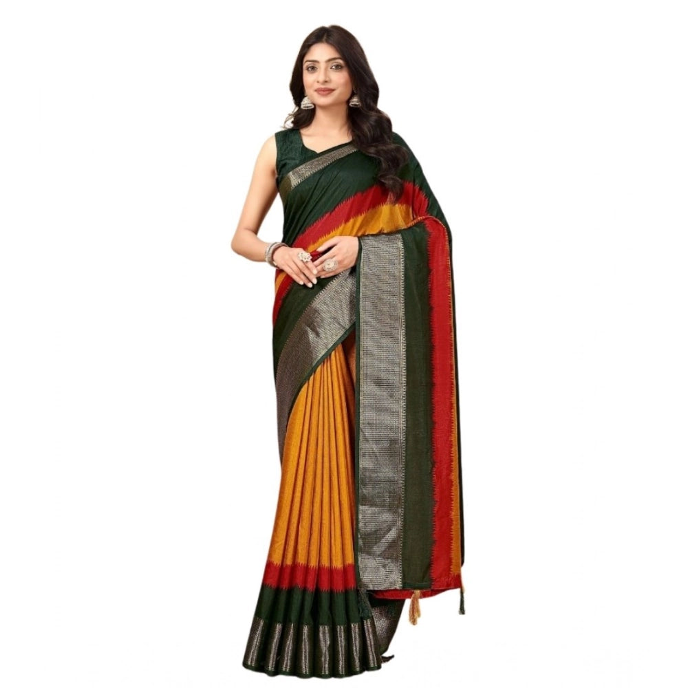 Amfyn Women's Cotton Silk Solid Saree With Unstitched Blouse 5.5Mtr (Multicolor)