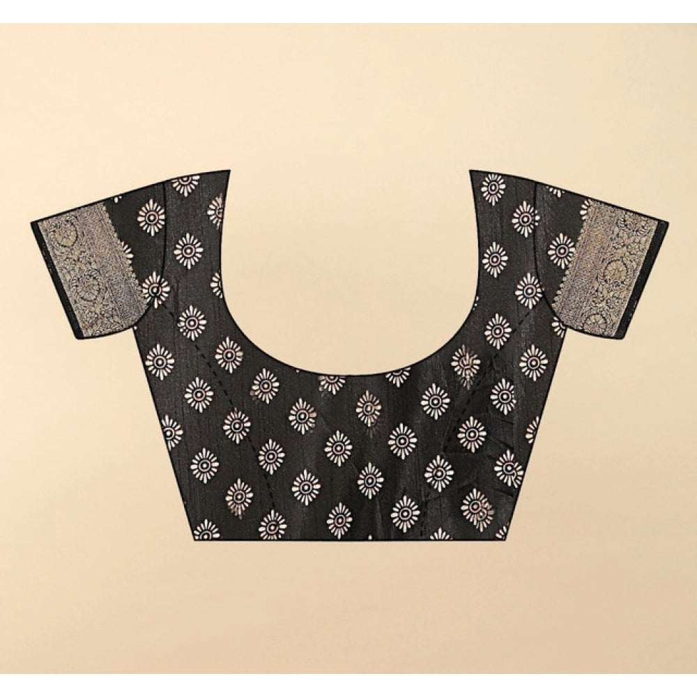 Amfyn Women's Cotton Silk Floral Printed Saree With Unstitched Blouse 5.5Mtr (Black)