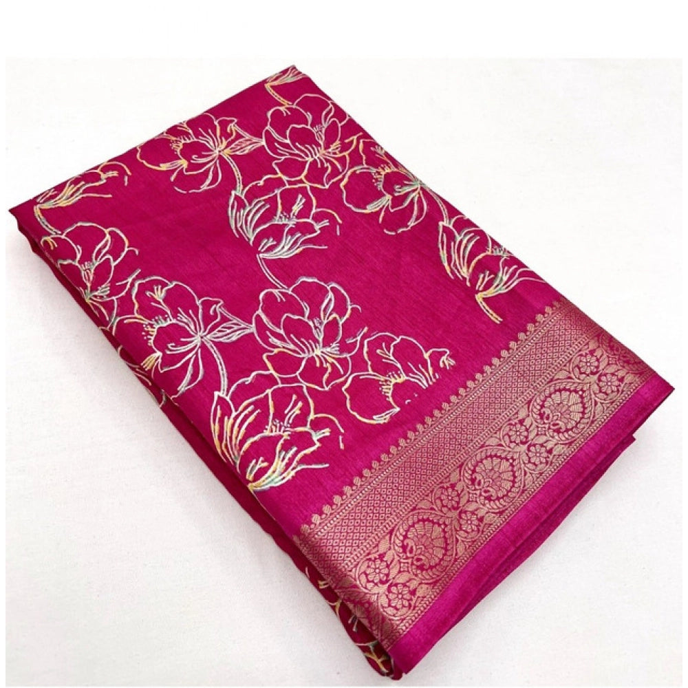 Amfyn Women's Cotton Silk Floral Printed Saree With Unstitched Blouse 5.5Mtr (Pink)