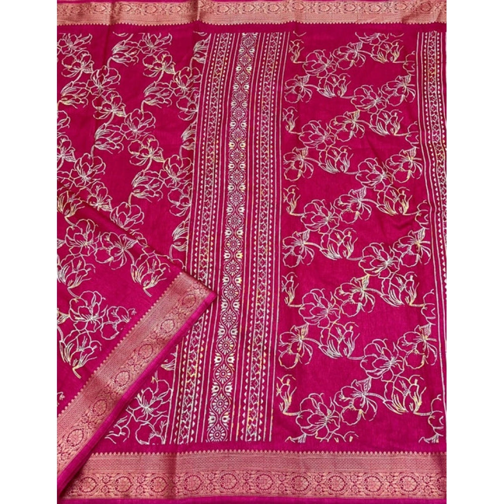 Amfyn Women's Cotton Silk Floral Printed Saree With Unstitched Blouse 5.5Mtr (Pink)