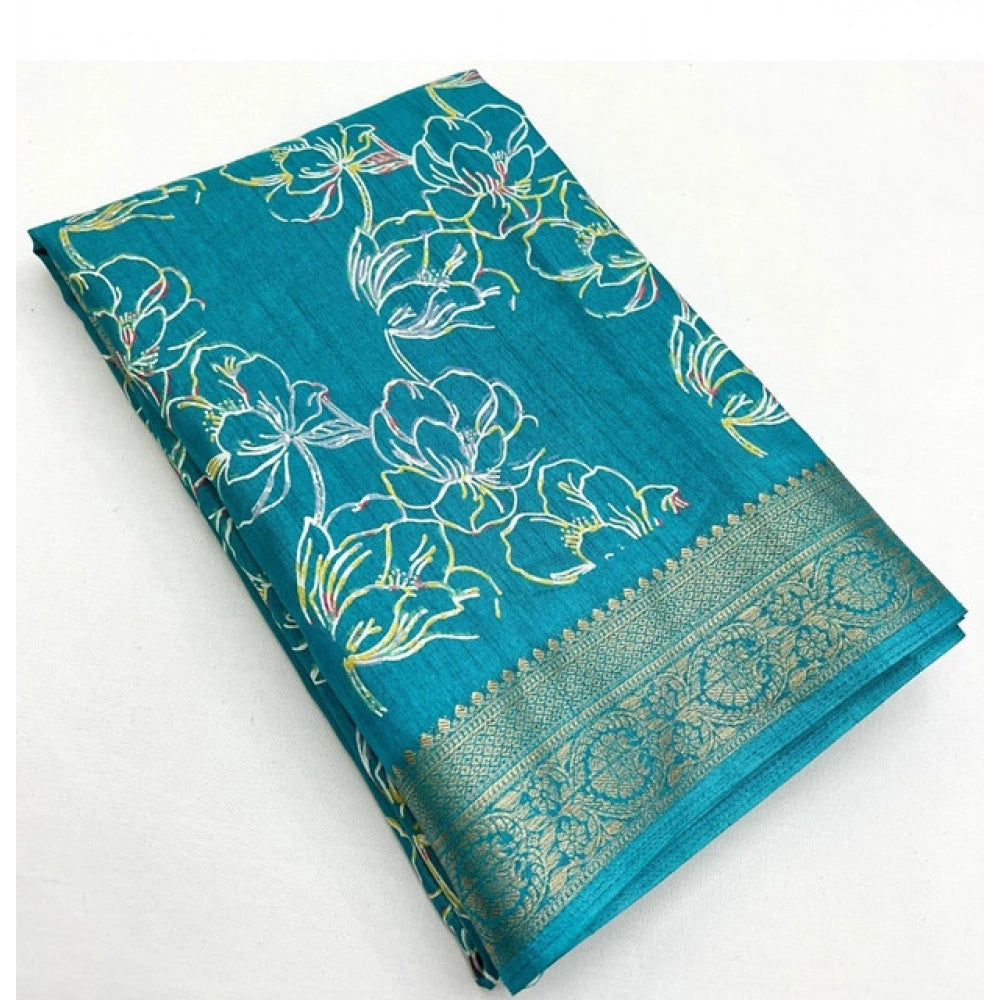 Amfyn Women's Cotton Silk Floral Printed Saree With Unstitched Blouse 5.5Mtr (Rama)