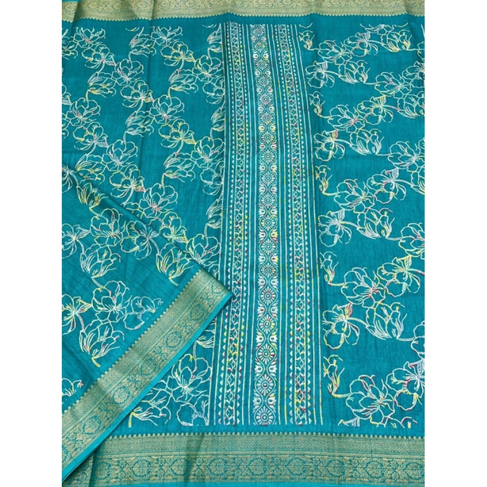 Amfyn Women's Cotton Silk Floral Printed Saree With Unstitched Blouse 5.5Mtr (Rama)