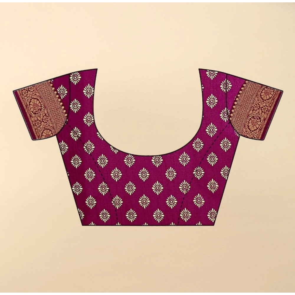 Amfyn Women's Cotton Silk Floral Printed Saree With Unstitched Blouse 5.5Mtr (Wine)