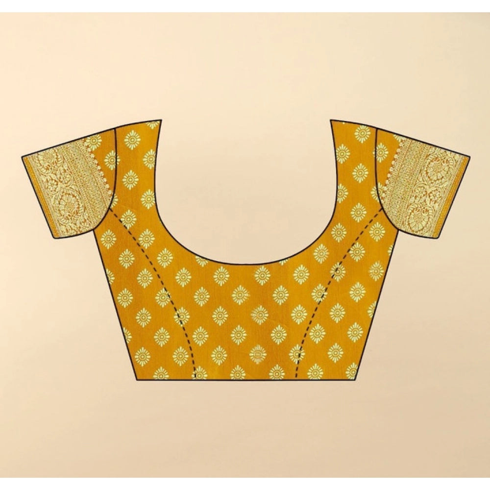 Amfyn Women's Cotton Silk Floral Printed Saree With Unstitched Blouse 5.5Mtr (Yellow)