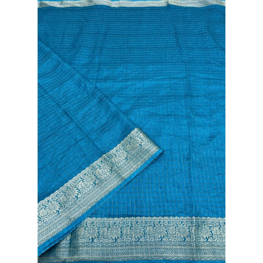 Amfyn Women's Cotton Blend Checkered Saree With Unstitched Blouse 5.5Mtr (Rama)