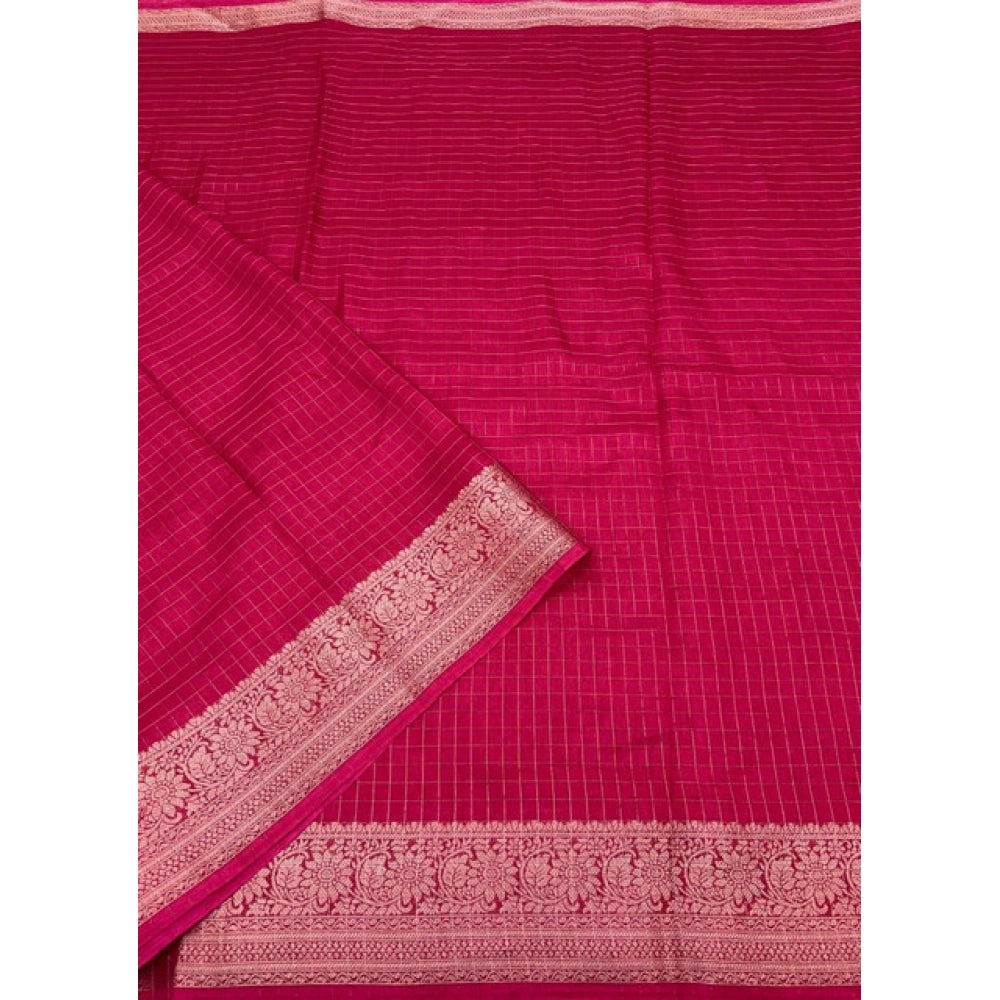 Amfyn Women's Cotton Blend Checkered Saree With Unstitched Blouse 5.5Mtr (Red)