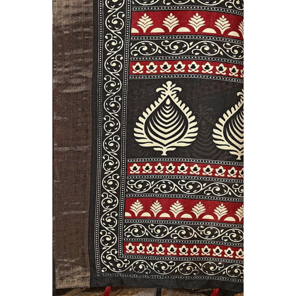 Amfyn Women's Cotton Silk Printed Saree With Unstitched Blouse 5.5Mtr (Red)
