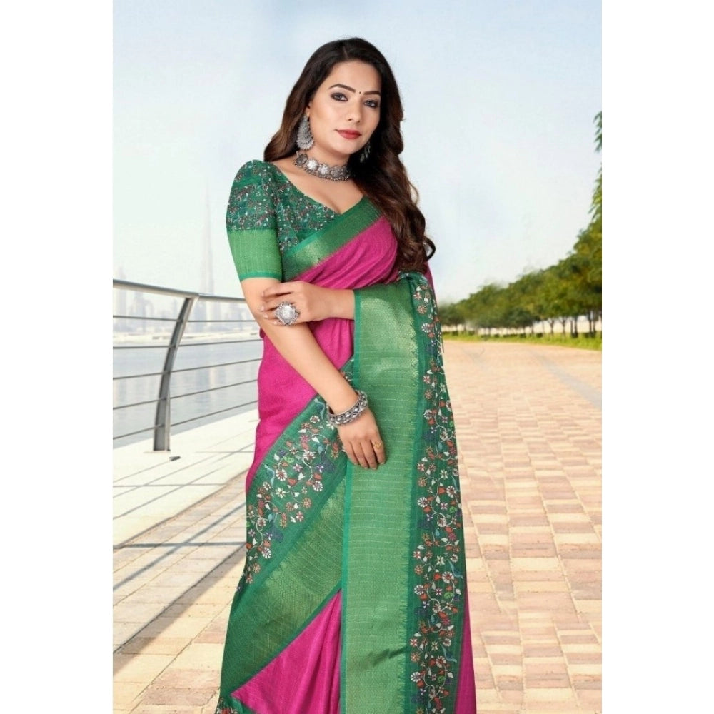 Amfyn Women's Cotton Silk Printed Saree With Unstitched Blouse 5.5Mtr (Multicolor)
