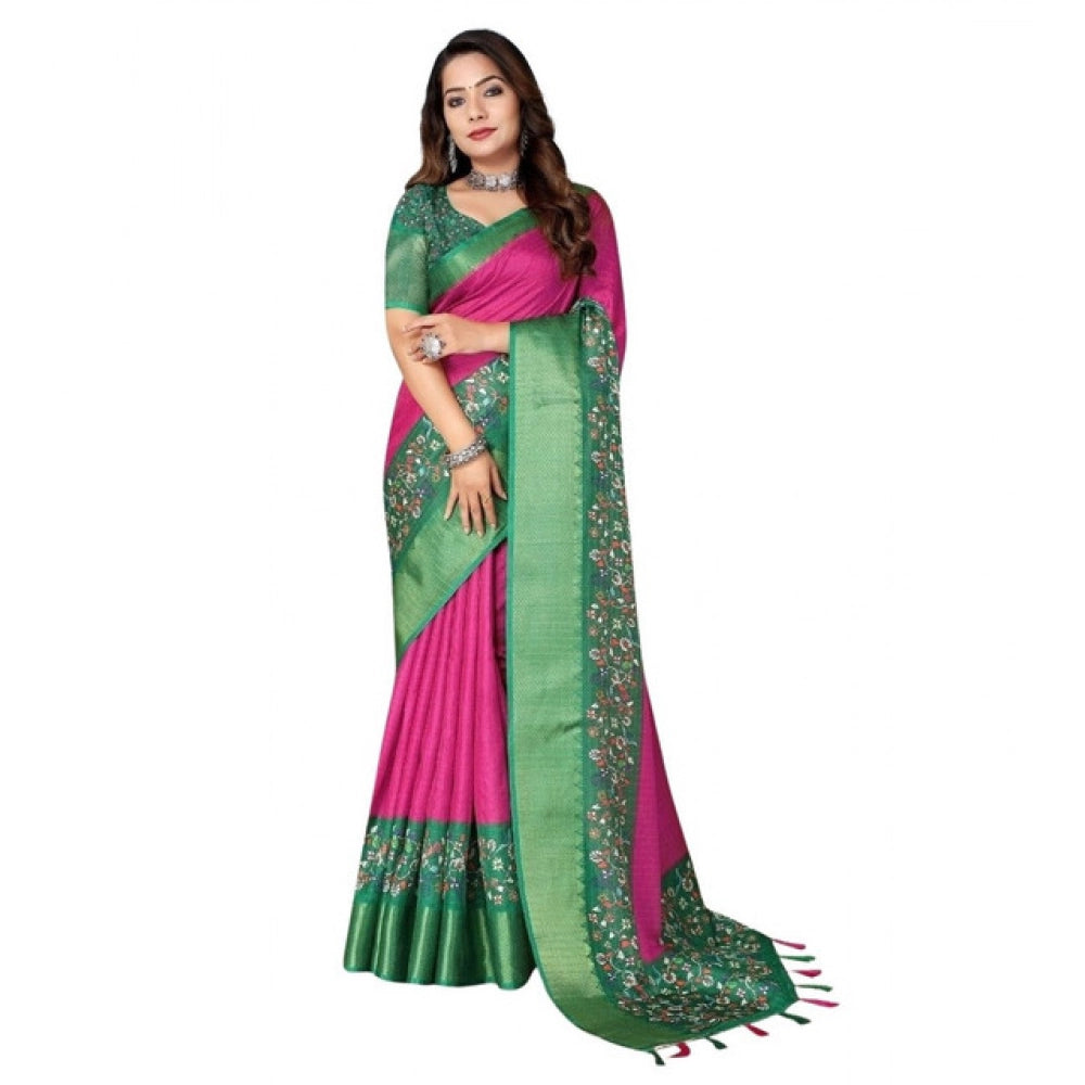 Amfyn Women's Cotton Silk Printed Saree With Unstitched Blouse 5.5Mtr (Multicolor)