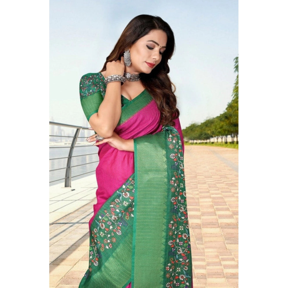 Amfyn Women's Cotton Silk Printed Saree With Unstitched Blouse 5.5Mtr (Multicolor)