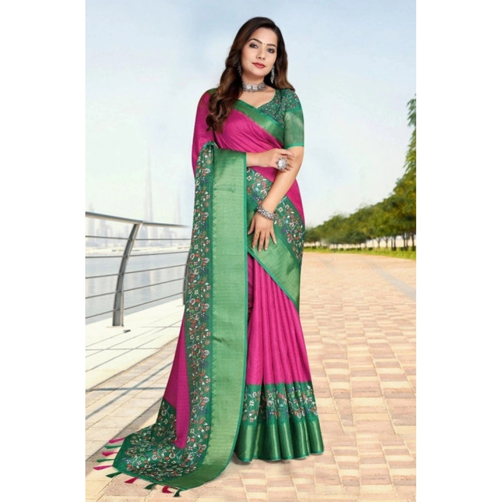 Amfyn Women's Cotton Silk Printed Saree With Unstitched Blouse 5.5Mtr (Multicolor)