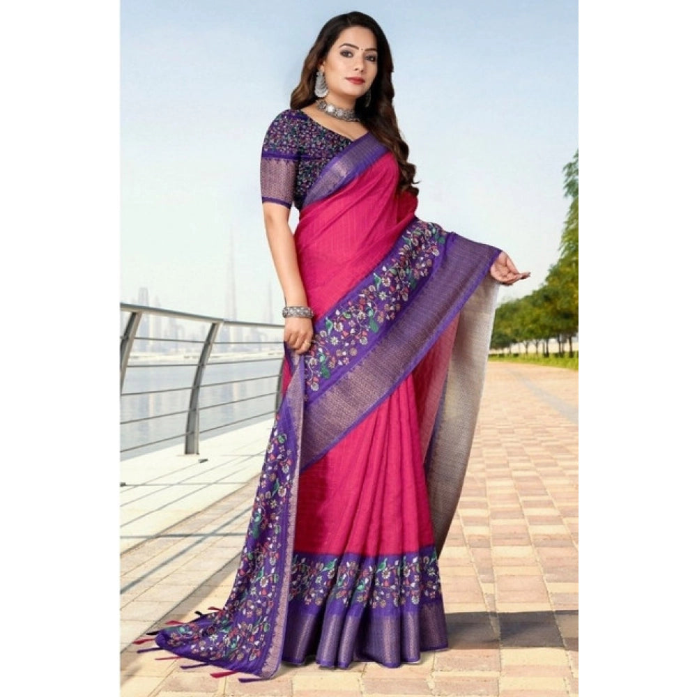 Amfyn Women's Cotton Silk Printed Saree With Unstitched Blouse 5.5Mtr (Multicolor)