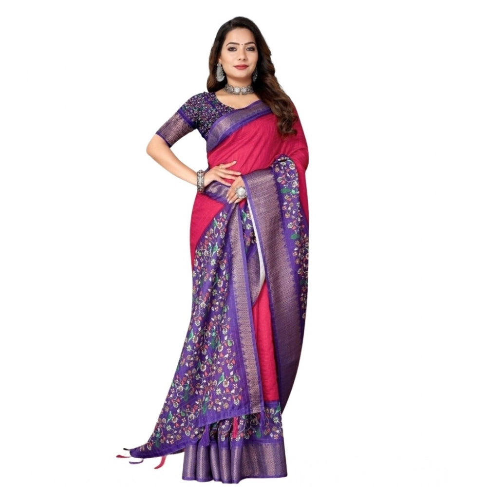 Amfyn Women's Cotton Silk Printed Saree With Unstitched Blouse 5.5Mtr (Multicolor)
