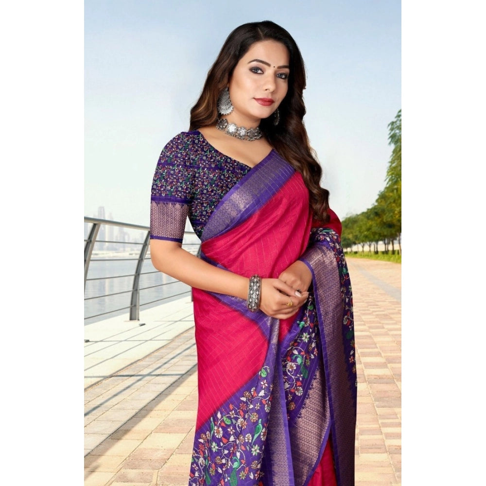 Amfyn Women's Cotton Silk Printed Saree With Unstitched Blouse 5.5Mtr (Multicolor)