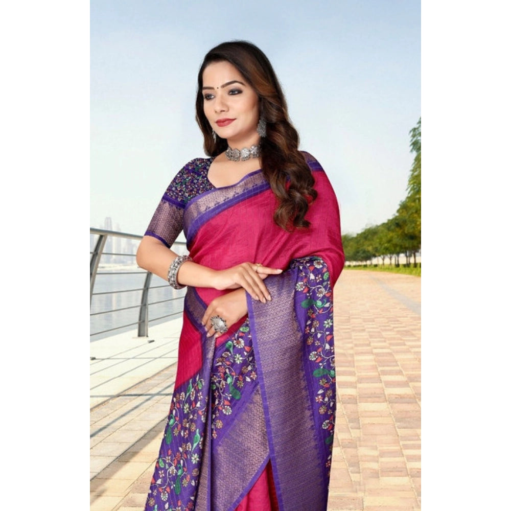 Amfyn Women's Cotton Silk Printed Saree With Unstitched Blouse 5.5Mtr (Multicolor)