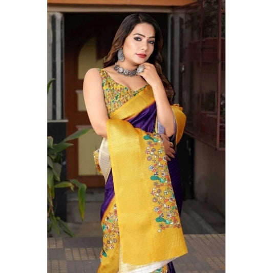 Amfyn Women's Cotton Silk Printed Saree With Unstitched Blouse 5.5Mtr (Multicolor)