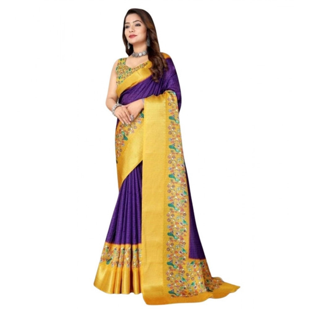 Amfyn Women's Cotton Silk Printed Saree With Unstitched Blouse 5.5Mtr (Multicolor)