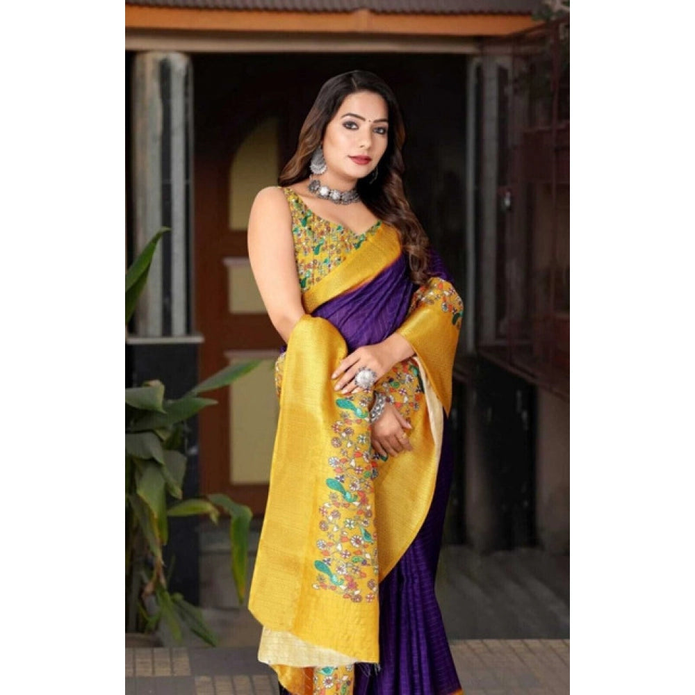 Amfyn Women's Cotton Silk Printed Saree With Unstitched Blouse 5.5Mtr (Multicolor)