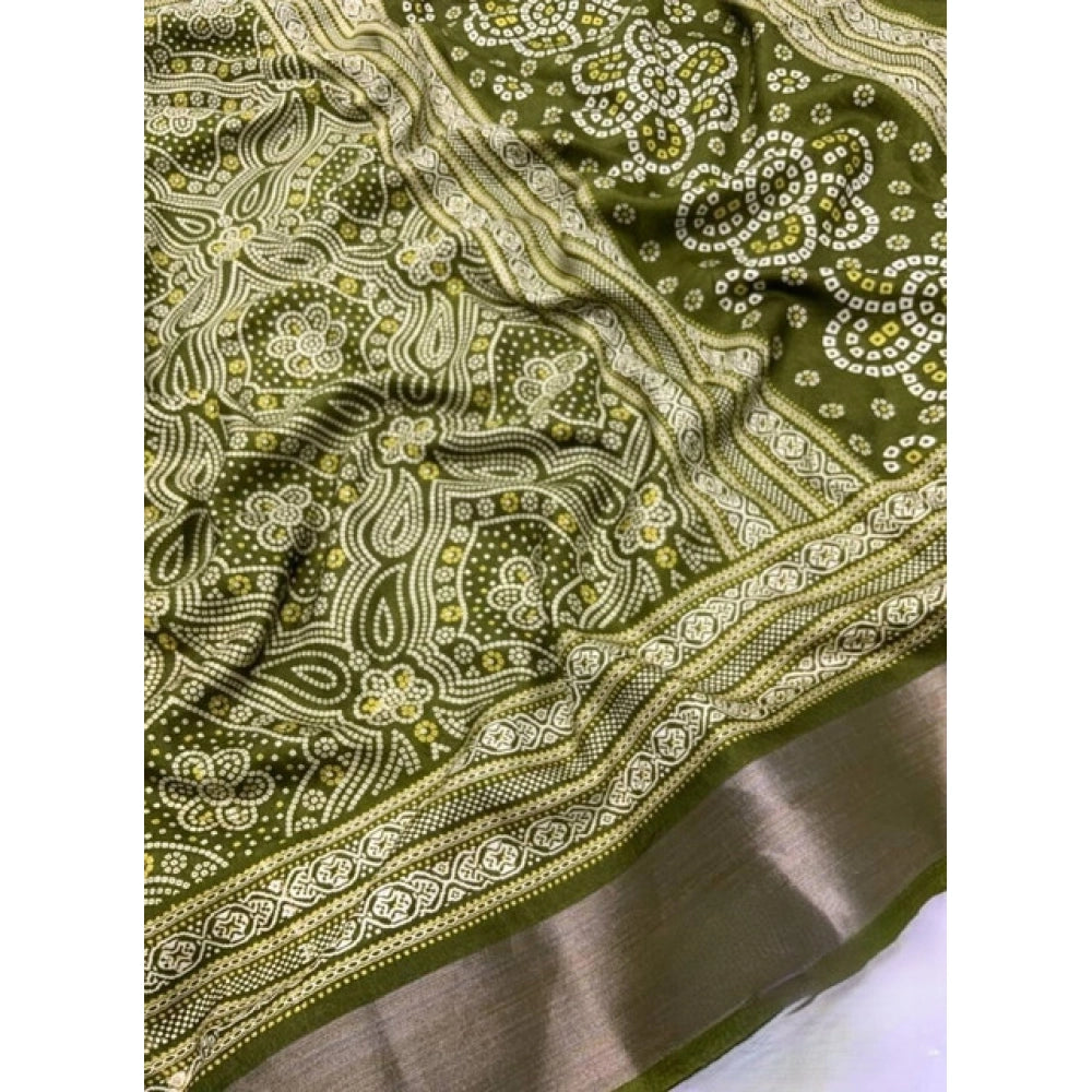Amfyn Women's Cotton Silk Printed Saree With Unstitched Blouse 5.5Mtr (Green)