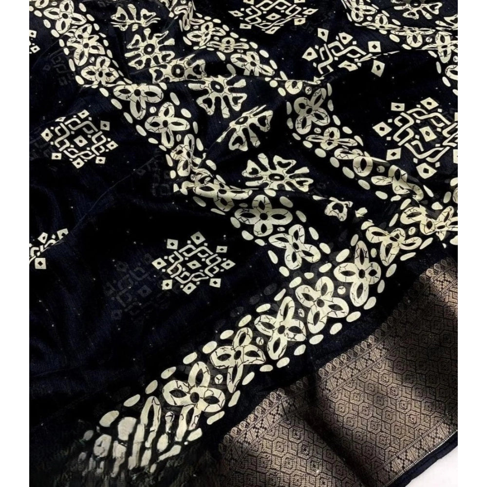 Amfyn Women's Cotton Silk Printed Saree With Unstitched Blouse 5.5Mtr (Black)