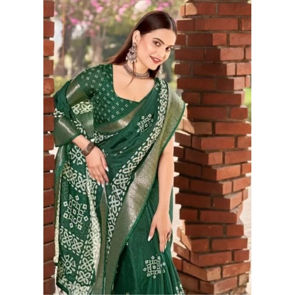 Amfyn Women's Cotton Silk Printed Saree With Unstitched Blouse 5.5Mtr (Green)