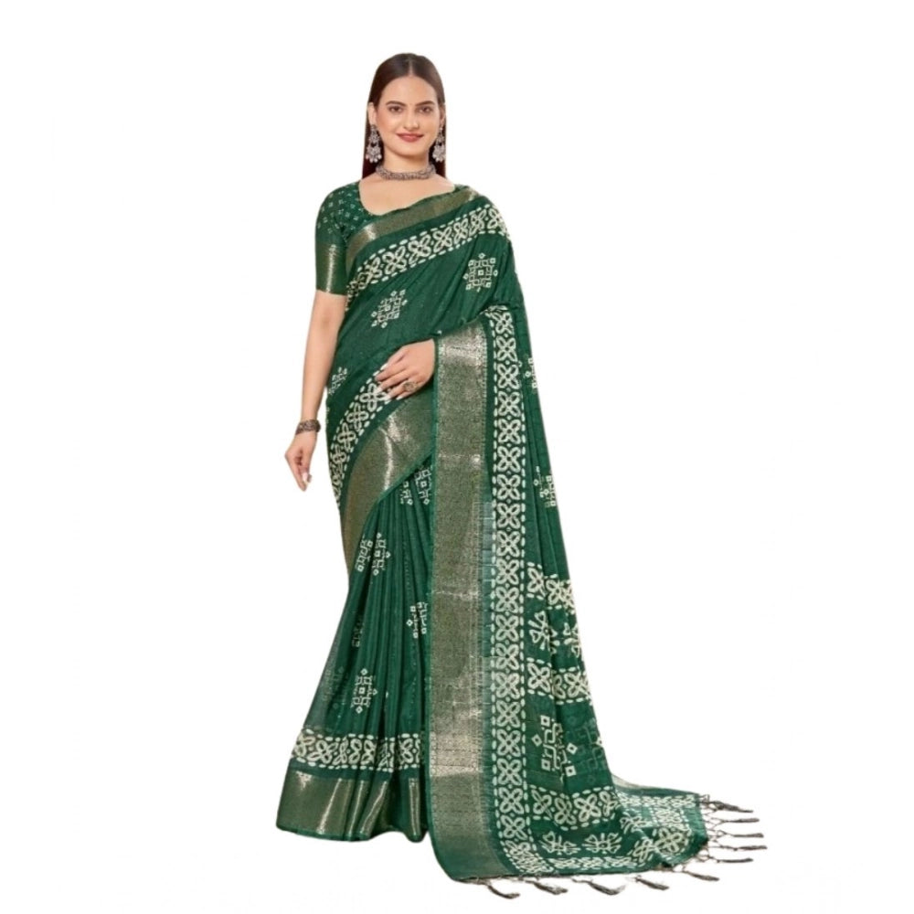Amfyn Women's Cotton Silk Printed Saree With Unstitched Blouse 5.5Mtr (Green)