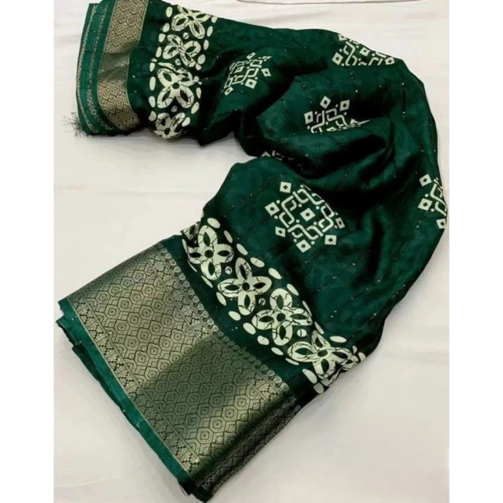 Amfyn Women's Cotton Silk Printed Saree With Unstitched Blouse 5.5Mtr (Green)
