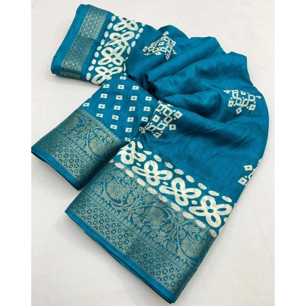 Amfyn Women's Cotton Silk Printed Saree With Unstitched Blouse 5.5Mtr (Rama)