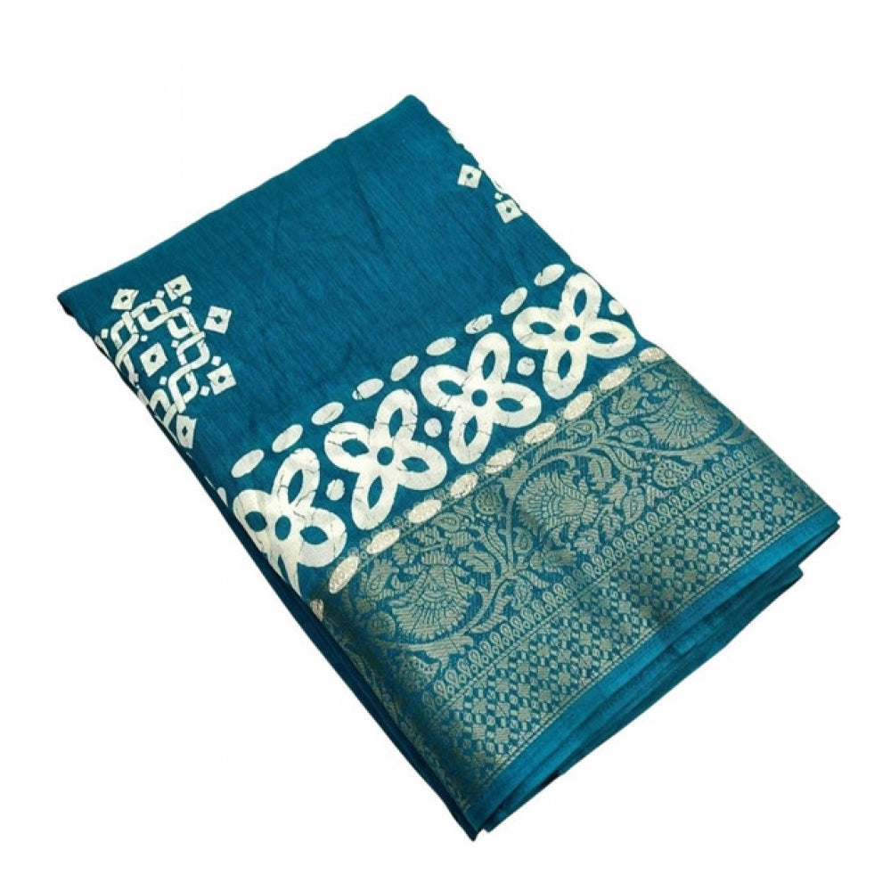 Amfyn Women's Cotton Silk Printed Saree With Unstitched Blouse 5.5Mtr (Rama)
