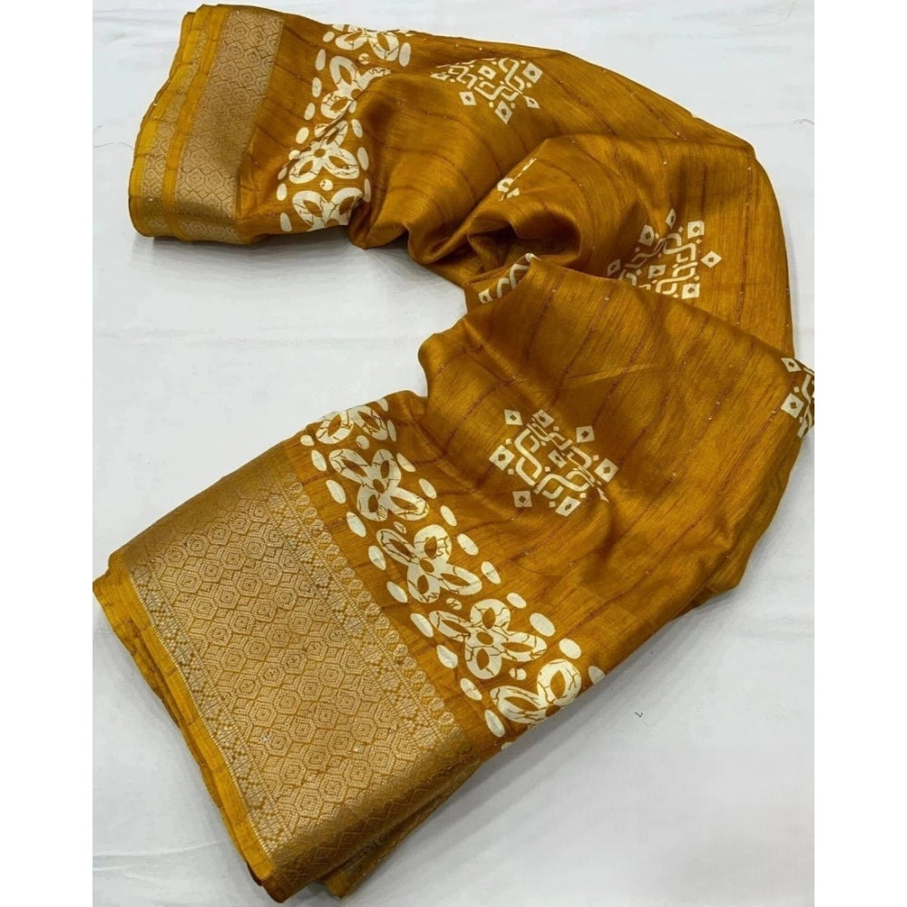 Amfyn Women's Cotton Silk Printed Saree With Unstitched Blouse 5.5Mtr (Yellow)