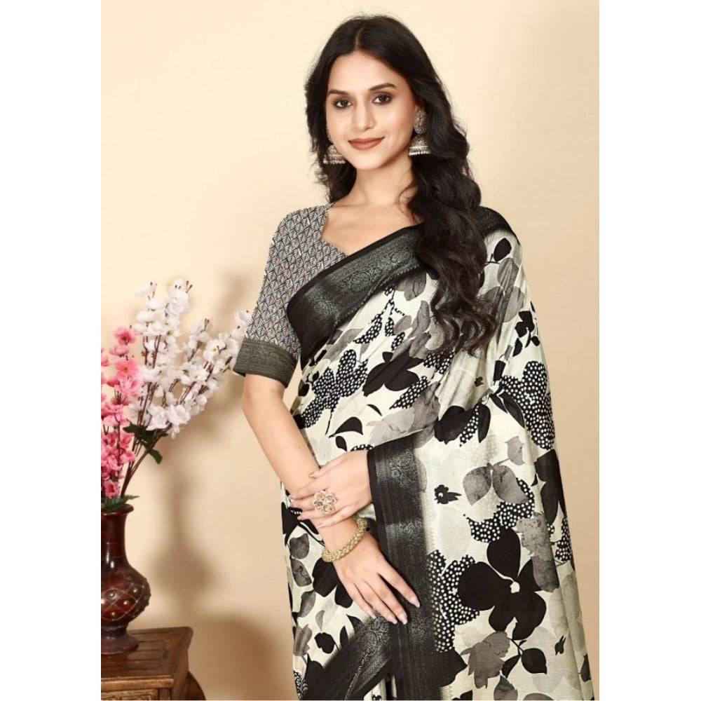 Amfyn Women's Cotton Silk Floral Printed Saree With Unstitched Blouse 5.5Mtr (Multicolor)