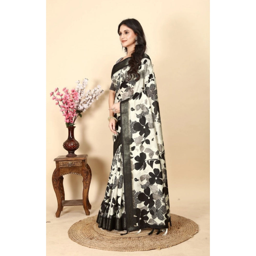 Amfyn Women's Cotton Silk Floral Printed Saree With Unstitched Blouse 5.5Mtr (Multicolor)