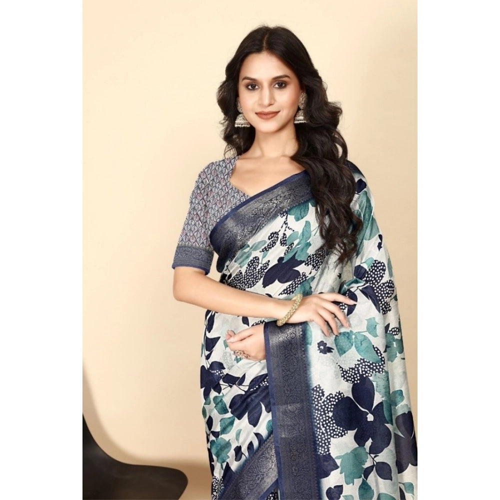 Amfyn Women's Cotton Silk Floral Printed Saree With Unstitched Blouse 5.5Mtr (Multicolor)