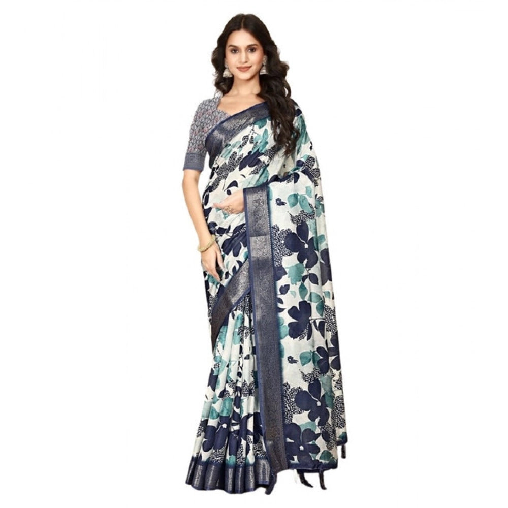 Amfyn Women's Cotton Silk Floral Printed Saree With Unstitched Blouse 5.5Mtr (Multicolor)