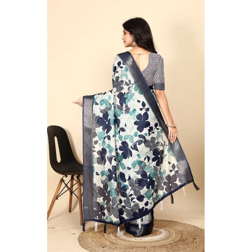 Amfyn Women's Cotton Silk Floral Printed Saree With Unstitched Blouse 5.5Mtr (Multicolor)