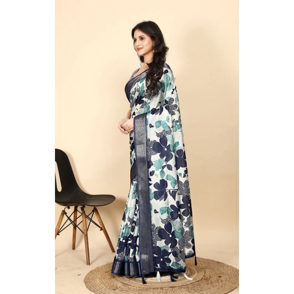 Amfyn Women's Cotton Silk Floral Printed Saree With Unstitched Blouse 5.5Mtr (Multicolor)