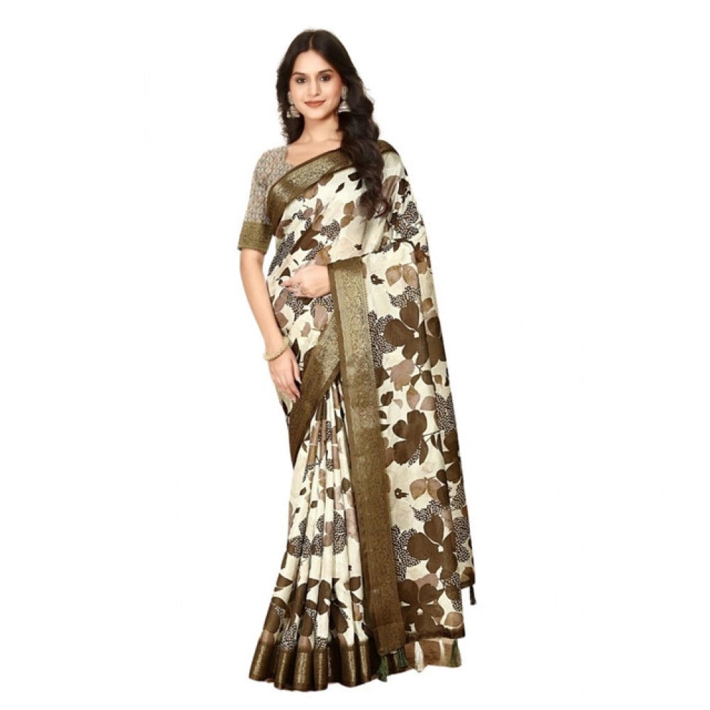 Amfyn Women's Cotton Silk Floral Printed Saree With Unstitched Blouse 5.5Mtr (Multicolor)