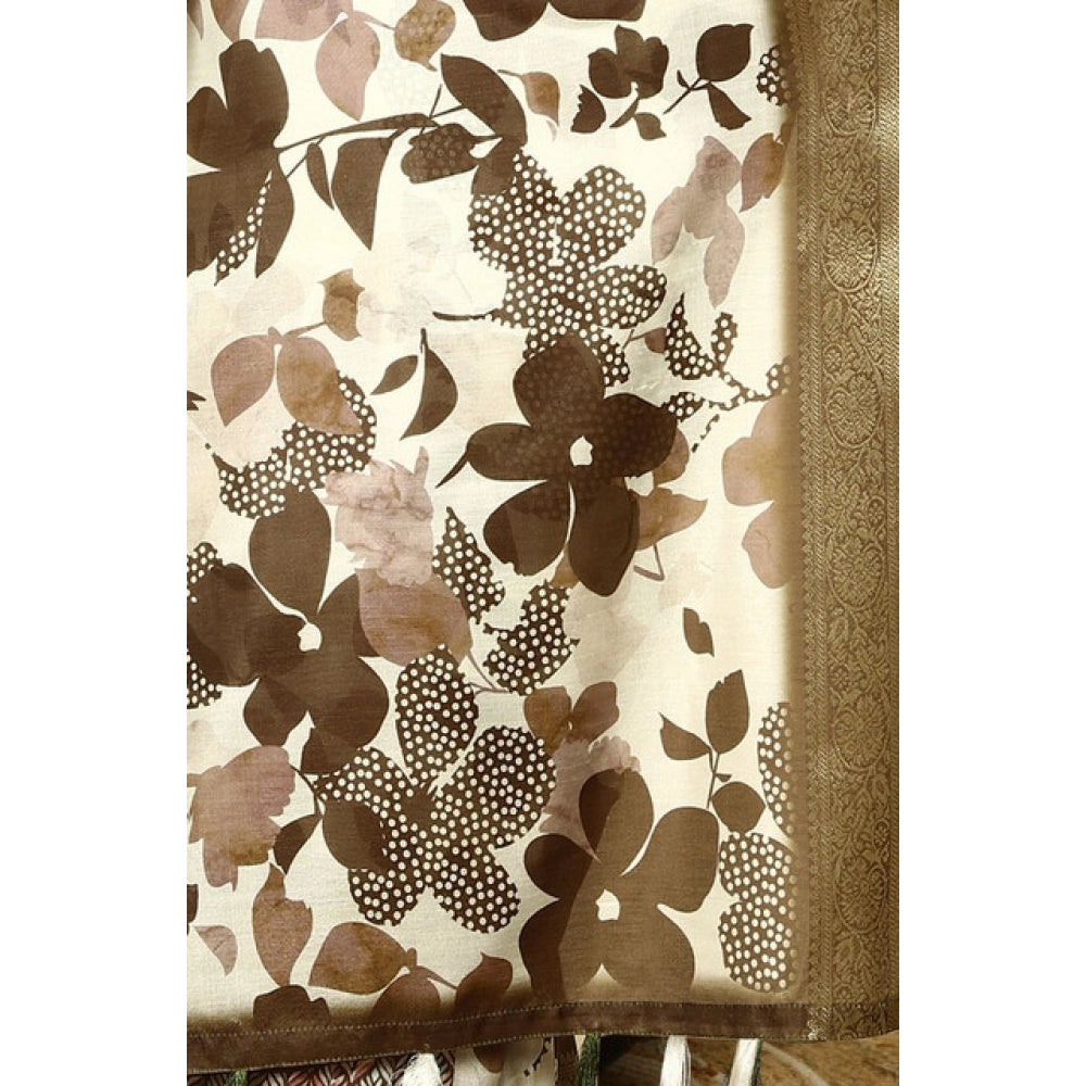 Amfyn Women's Cotton Silk Floral Printed Saree With Unstitched Blouse 5.5Mtr (Multicolor)