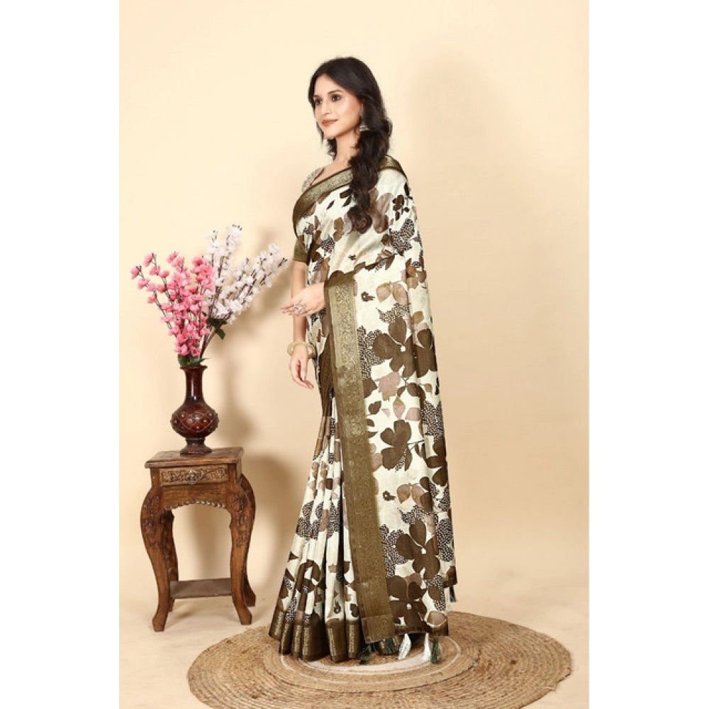 Amfyn Women's Cotton Silk Floral Printed Saree With Unstitched Blouse 5.5Mtr (Multicolor)
